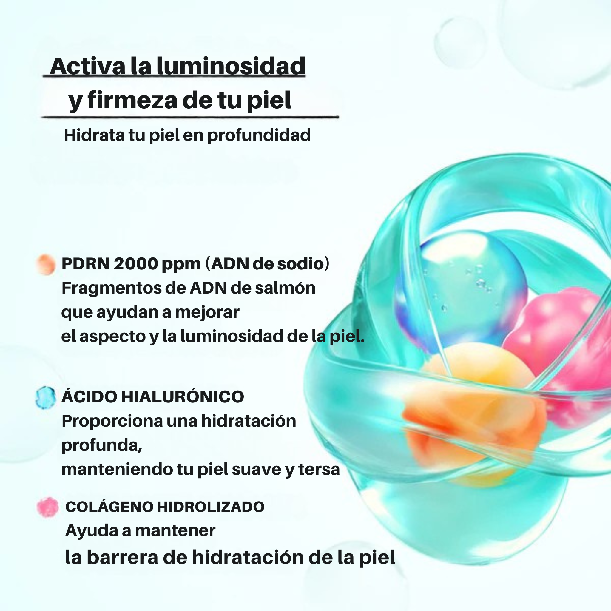 Spray sérum facial con colágeno PDRN para un brillo radiante