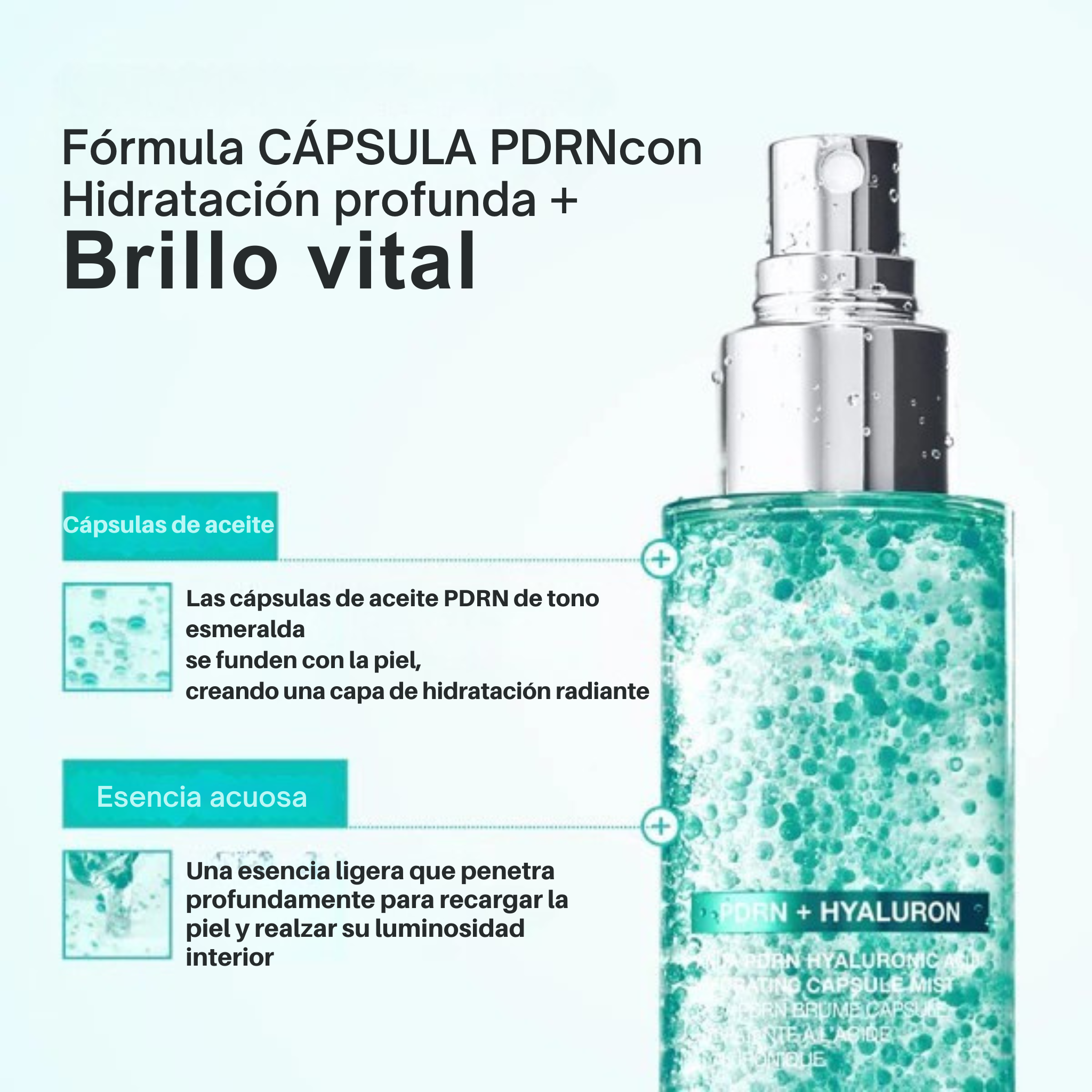 Spray sérum facial con colágeno PDRN para un brillo radiante